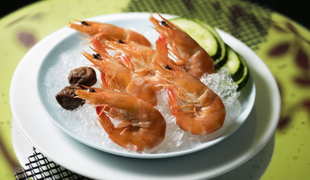 Signature marinated shrimp with far dew wine and plum at China Tang Harbour City