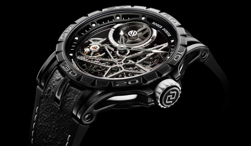 Roger Dubuis has made the Excalibur Spider Skeleton Automatic Pirelli in black titanium and with a choice of deep blue or pristine white accents. Roger Dubuis has made the Excalibur Spider Skeleton Automatic Pirelli in black titanium and with a choice of deep blue or pristine white accents.