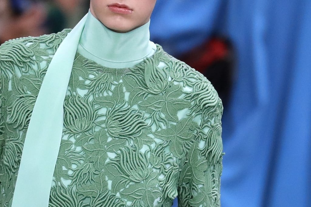 Romantic embroidery features in a look from Valentino during Paris Fashion Week. Photo: AFP