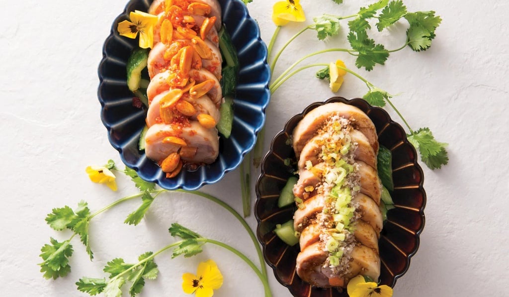 Sous vide spicy chicken rolls and sous vide ginger chicken rolls at Dragon Noodles Academy