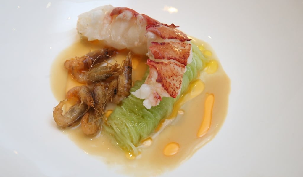 Lobster, common shrimp, cucumber at Akrame in Wanchai