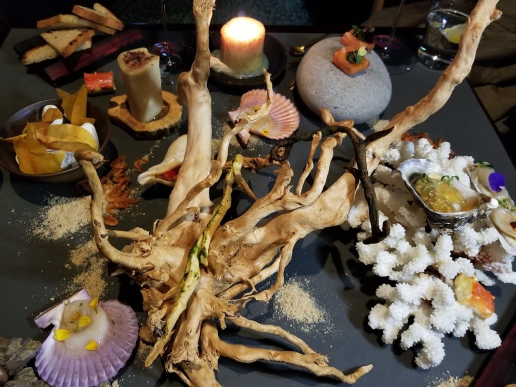 Seaside starter featuring scallops, salmon, oysters and more at Restaurant Uwe