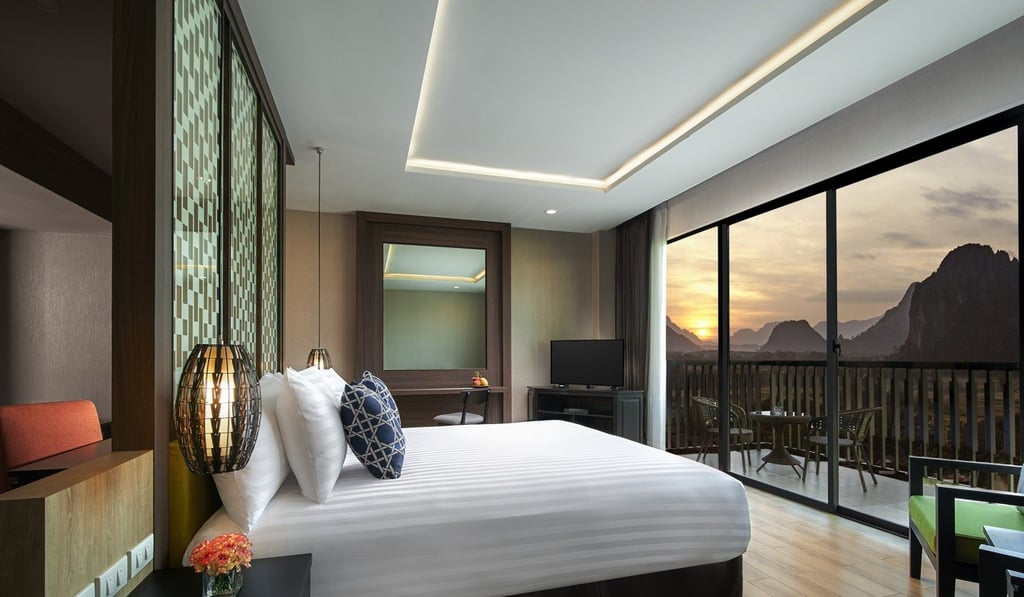 A deluxe river view room at the Amari Vang Vieng.