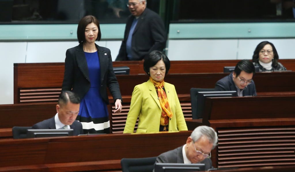 Regina Ip (centre) says she will continue to observe Au Nok-hin to see how he upholds the Basic Law. Photo: Sam Tsang