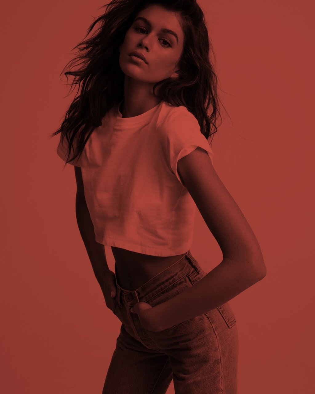 Kaia Gerber wears the crop T-shirts
