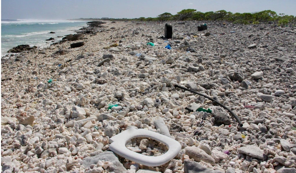 Plastic trash is seen strewn across a beach at Wake Island in the Pacific Ocean on February 2, 2018. Photo: Agence France-Presse