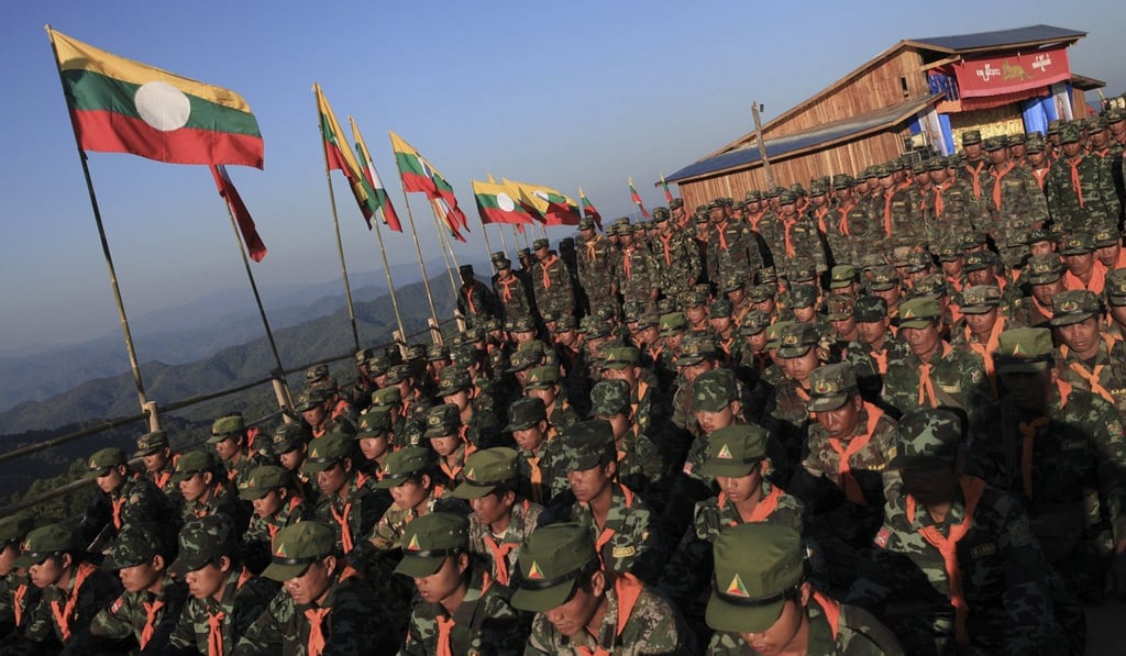 Shan State Army troops attend a ceremony to mark the anniversary of Shan National Day. Photo: Bangkok Post