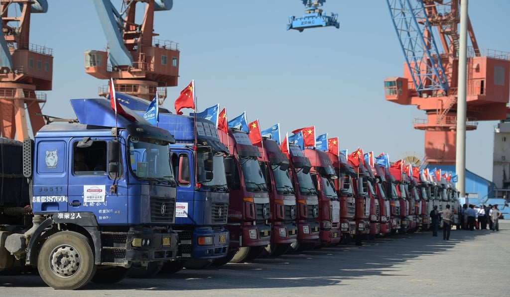 Chinese trucks are parked at Gwadar port in Pakistan, which opened in November 2016. The port is part of a trade route linking the southwestern post of Gwadar to the Chinese city of Kashgar as part of China’s Belt and Road Initiative. The port also gives China’s navy a footing in Pakistan and the Arabian Sea. Photo: AFP