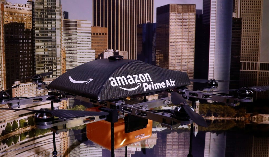 An Amazon Prime Air Flying Drone is displayed duringan exhibition at the Intrepid Sea, Air & Space Museum in New York on May 9, 2017. Photo: Reuters