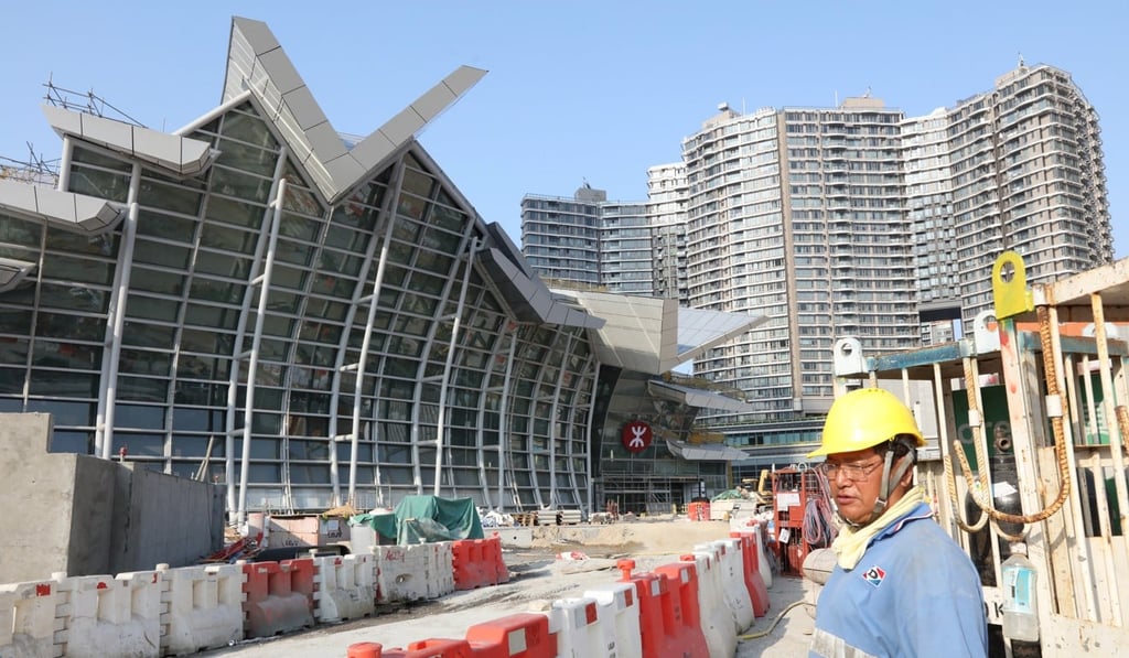 A construction worker at the West Kowloon terminal. Photo: Felix Wong