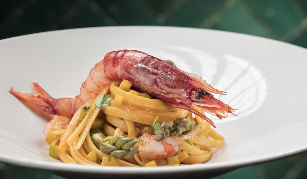 100 Top Tables - Spiga - linguini with Sicilian red prawn and green asparagus