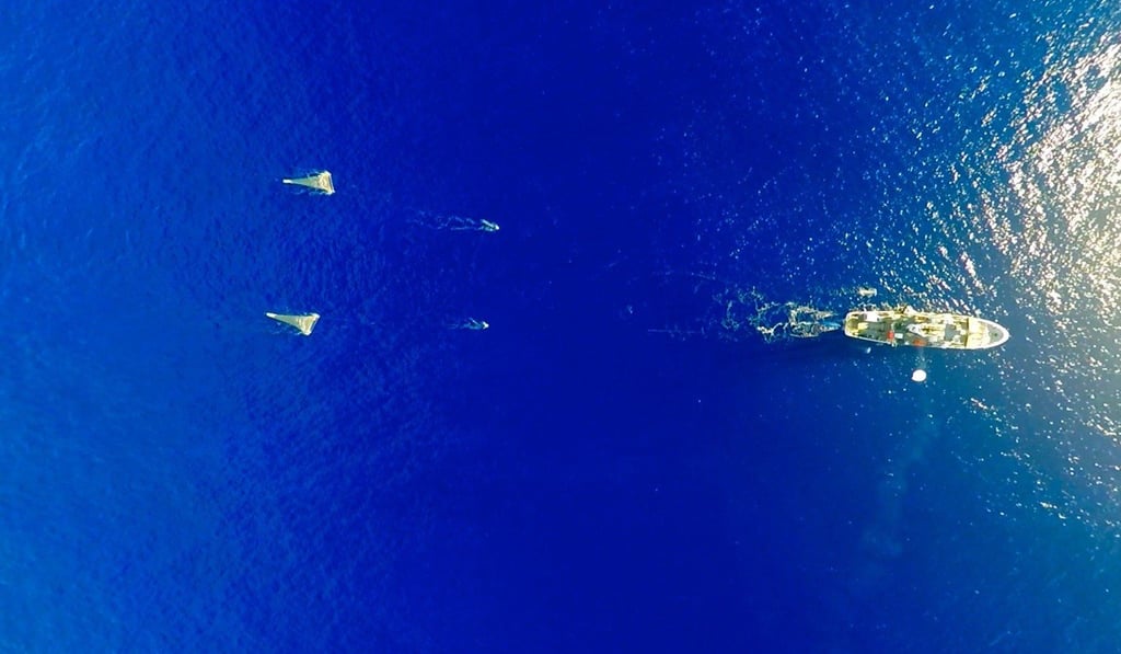 This handout photo released on March 22 by the Ocean Cleanup shows Mega Expedition mother ship R/V Ocean Starr in the Pacific Ocean in 2015. Photo: Agence France-Presse