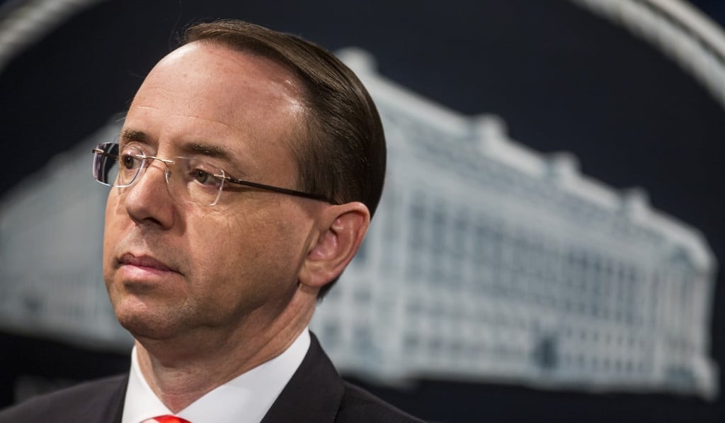 Rod Rosenstein, deputy attorney general, announces charges for nine Iranian citizens who allegedly hacked hundreds of companies and academic institutions. Photo: Bloomberg Rod Rosenstein, deputy attorney general, announces charges for nine Iranian citizens who allegedly hacked hundreds of companies and academic institutions. Photo: Bloomberg