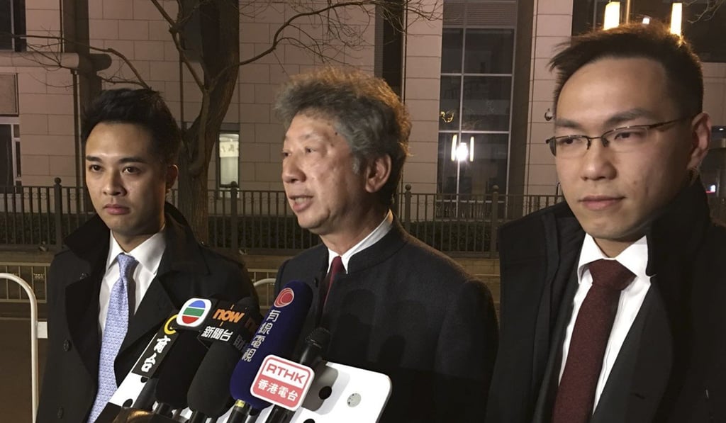 A delegation from the Path of Democracy think tank, including Gary Wong Chi-him, Ronny Tong Ka-wah and Raymond Mak Ka-chun met with mainland officials on Thursday in Beijing. They met Li Fei, formerly head of the Basic Law Committee. Photo: Phila Siu