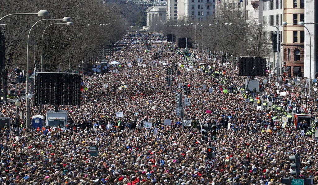 The crowd fills Pennsylvania Avenue during the ‘March for Our Lives’ on Saturday in Washington DC. Photo: AP The crowd fills Pennsylvania Avenue during the ‘March for Our Lives’ on Saturday in Washington DC. Photo: AP
