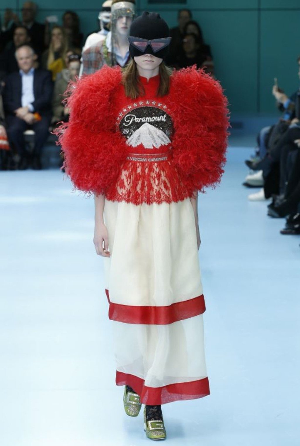 A model wears a Gucci creation on the catwalk during the fashion brand’s autumn-winter collection show at Milan Fashion Week