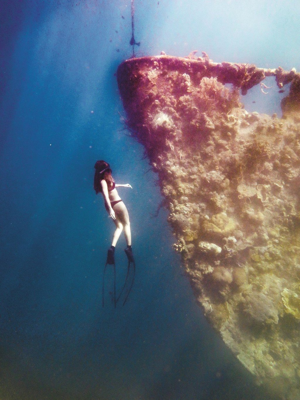 Ivy Bagay comes face-to-face with the East Tangat wreck, Coron, the Philippines. Photo: Louie Baracosa Ivy Bagay comes face-to-face with the East Tangat wreck, Coron, the Philippines. Photo: Louie Baracosa