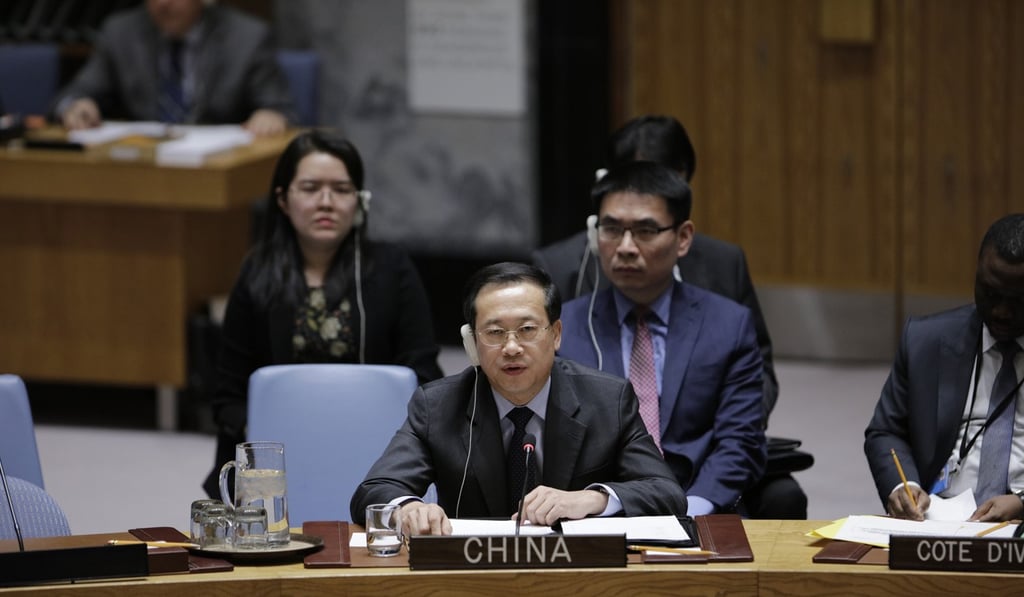 Chinese Permanent Representative to the United Nations Ma Zhaoxu addresses a Security Council emergency meeting regarding accusations of the use of a nerve agent in the United Kingdom at the United Nations headquarters in New York. Photo: Xinhua