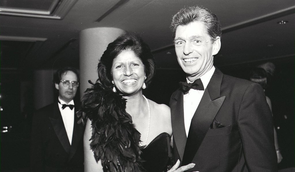 Fame (left) with Indra Townsend at a fundraising ball. Picture: SCMP