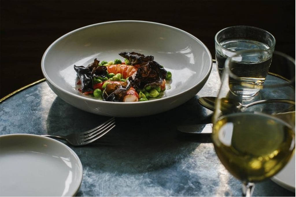 Raw shrimp, wood ear mushrooms, and peas at Estela. Photo: Arturo Olmos/Bloomberg
