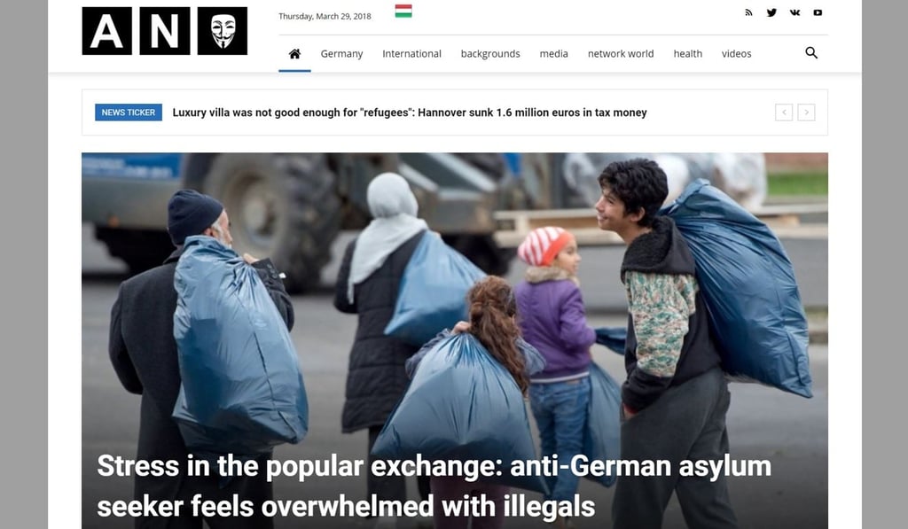 The front page of anti-immigrant website anonymousnews.ru is seen on Thursday March 29, 2018. English by Google Translate. Image: anonymousnews.ru