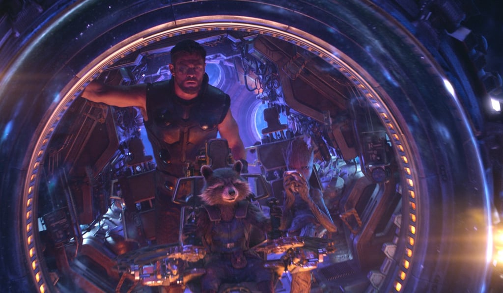 Chris Hemsworth and the characters Rocket (voiced by Bradley Cooper) and Groot (voiced by Vin Diesel) in a still from Avengers: Infinity War. Photo: Film Frame Chris Hemsworth and the characters Rocket (voiced by Bradley Cooper) and Groot (voiced by Vin Diesel) in a still from Avengers: Infinity War. Photo: Film Frame