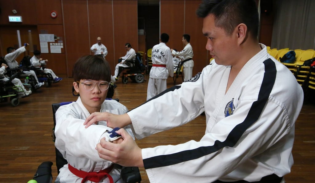 Chan Ka-man (left) trains with her coach Anthony Li. Photo: Edmond So