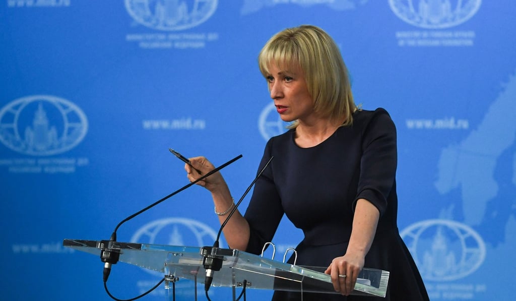 Russian Foreign Ministry spokeswoman Maria Zakharova speaks to the media in Moscow on Thursday. On Friday she blased ‘provocations’ by the UK, including searching a Russian plane at a London airport. Photo: AFP