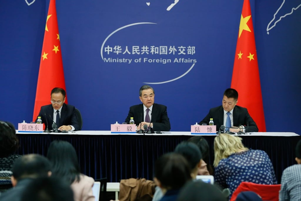 China’s Foreign Minister Wang Yi (centre) attends a press briefing to discuss this year’s Boao Forum for Asia in Beijing on Tuesday. Photo: EPA-EFE China’s Foreign Minister Wang Yi (centre) attends a press briefing to discuss this year’s Boao Forum for Asia in Beijing on Tuesday. Photo: EPA-EFE