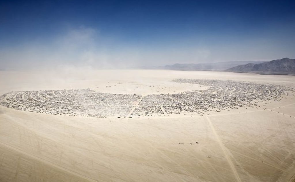 The horseshoe-shaped, temporary city that makes up Burning Man. Photo: Scott London/Scott London The horseshoe-shaped, temporary city that makes up Burning Man. Photo: Scott London/Scott London