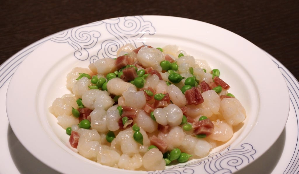 Jiangsu river shrimp with honey peas and Jinhua ham. Photo: Roy Issa
