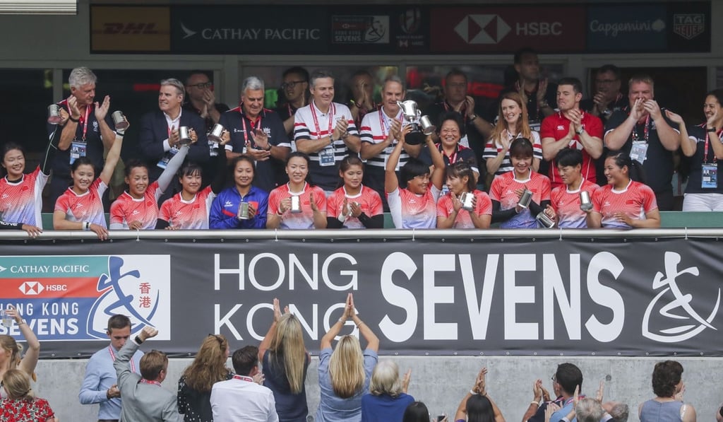 The victorious China team at the trophy presentation after beating South Africa. Photo: Winson Wong