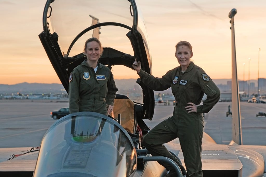 Brie Larson (left) and Brigadier General Jeannie Leavitt, 57th Wing Commander. Photo: Brad Baruh Brie Larson (left) and Brigadier General Jeannie Leavitt, 57th Wing Commander. Photo: Brad Baruh