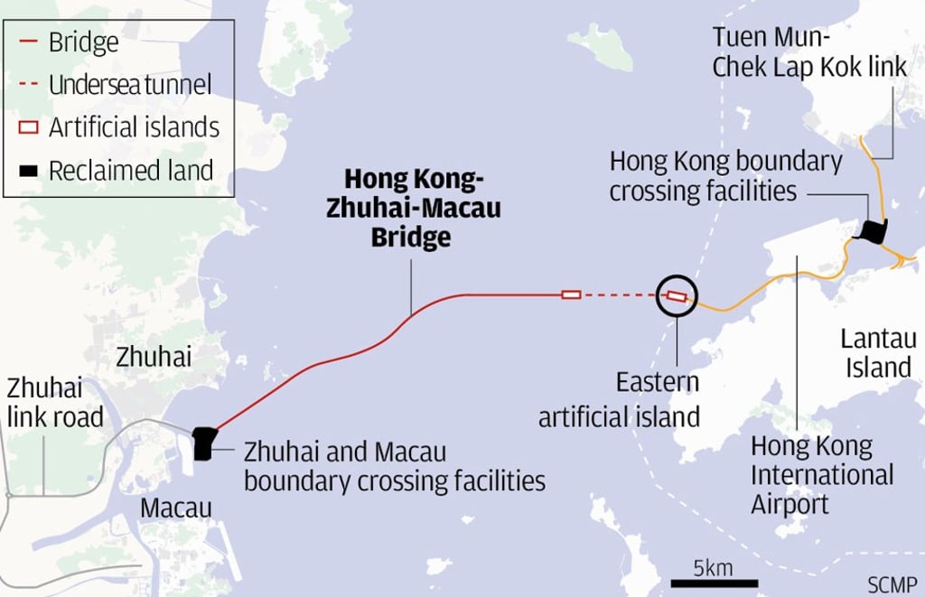 Facilities along the Hong Kong-Zhuhai-Macau bridge. Graphic: SCMP