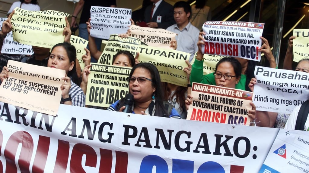 Migrant workers and human rights groups will protest Duterte’s visit on Thursday. Photo: David Wong