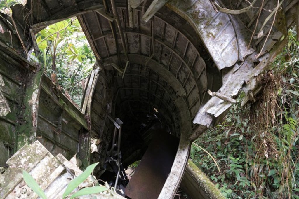 Part of the wreckage of a second world war B-24 Liberator bomber on Gunung Telapak Buruk. Photo: Darrin Wu