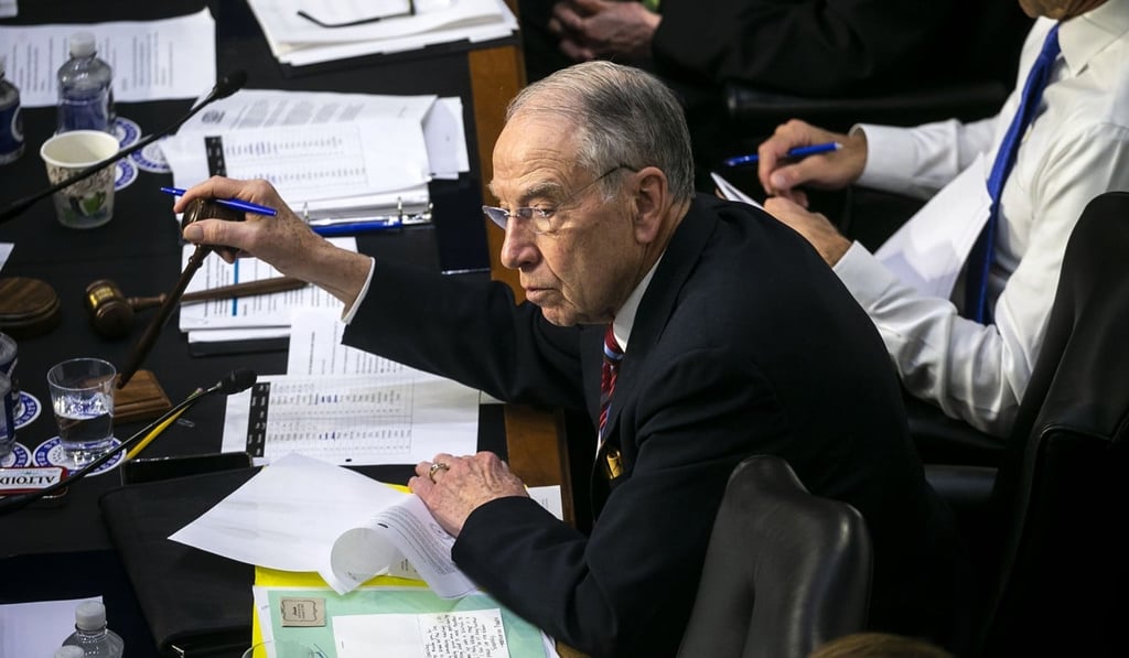 US Senator Chuck Grassley (pictured in a Senate meeting with Mark Zuckerberg on Tuesday) said he thought China’s business dealings with US companies were ‘coercive’. Photo: Bloomberg
