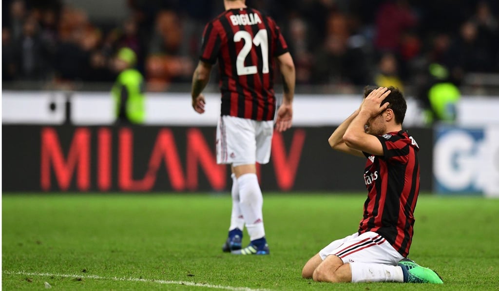 AC Milan's Italian midfielder Giacomo Bonaventura reacts to a miss in the Serie A match against Sassuolo this month. Photo: AFP