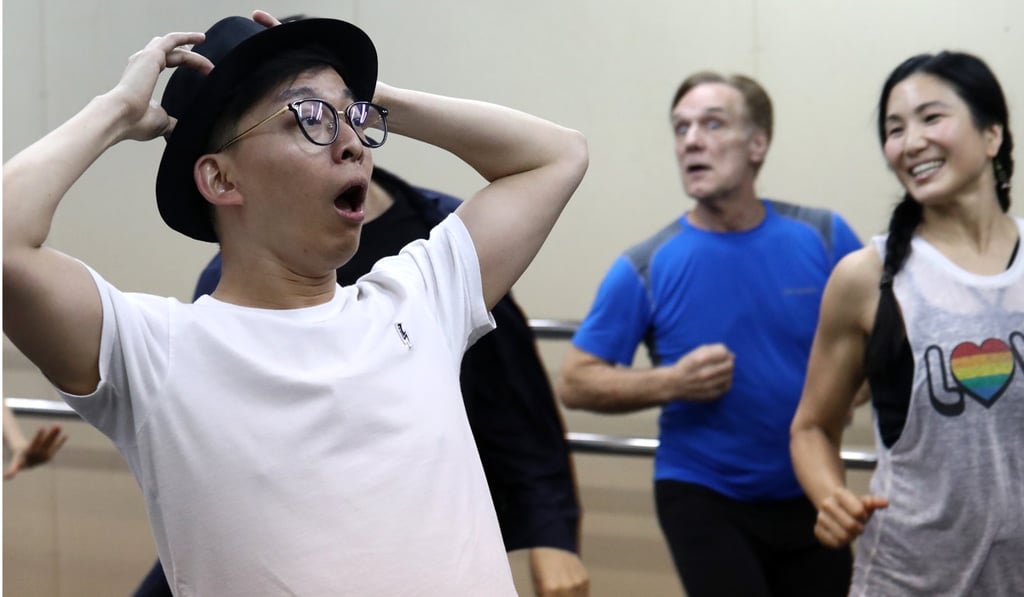 Jordan Cheng (left) during rehearsals for Smokey Joe’s Cafe. Photo: Nora Tam
