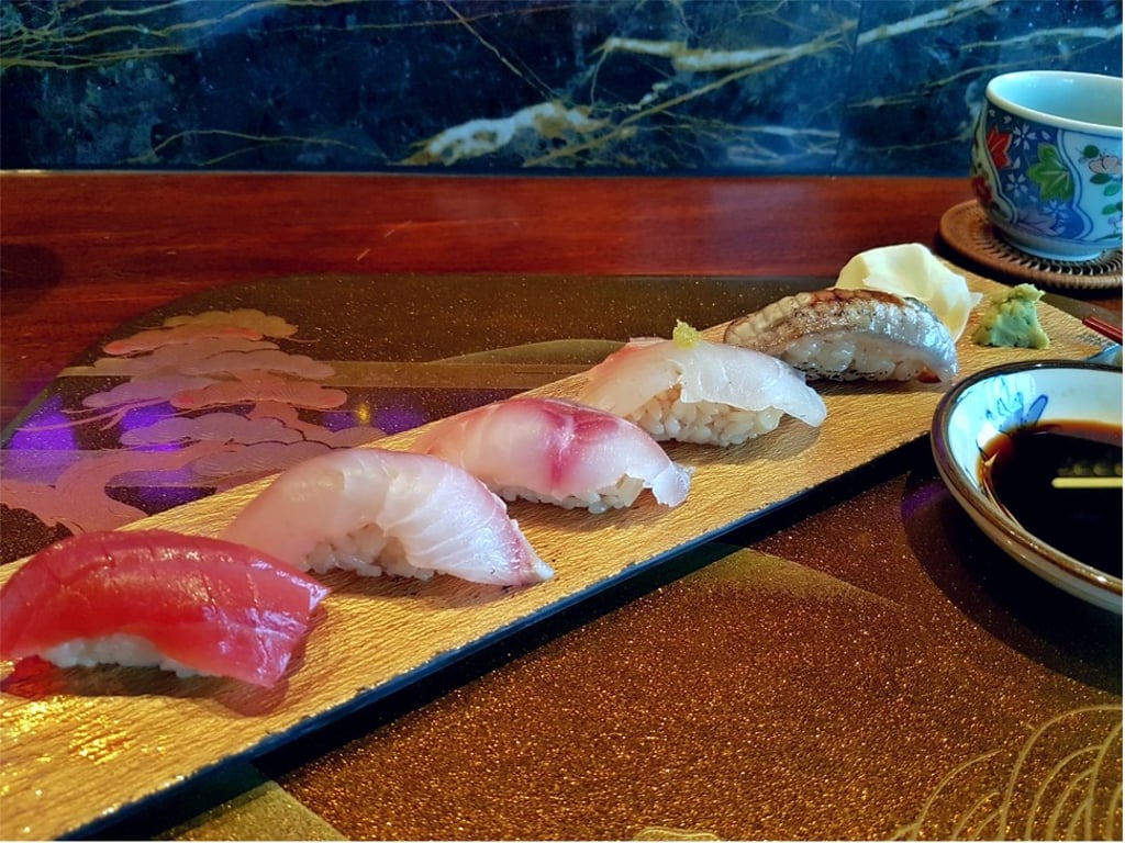 A selection of sushi served at HE Japanese Restaurant, at Wanda Reign on the Bund.
