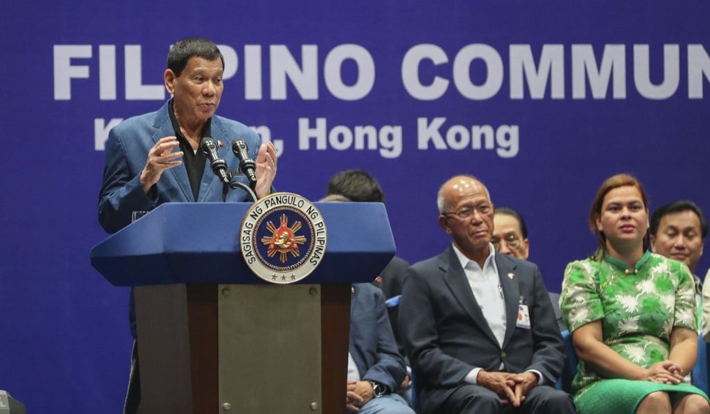 President Rodrigo Duterte meets the Filipino community at the Kai Tak Cruise Terminal. Photo: K. Y. Cheng