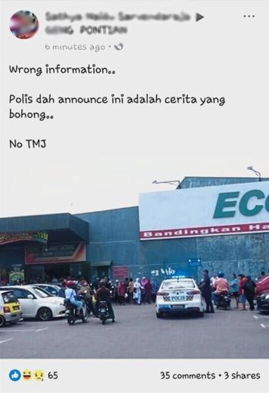 A post confirming that the crowd had fallen victim to ‘fake news’. Photo: The Star