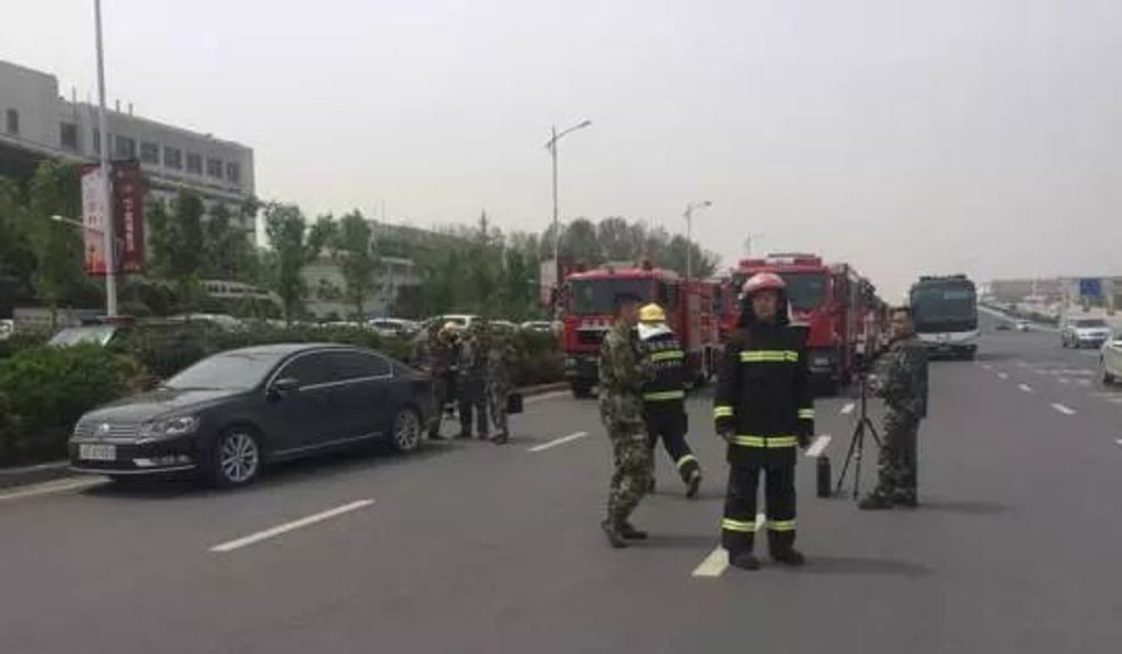 Emergency workers were called to Zhengzhou Xinzheng International Airport after a flight had to make an emergency landing on Sunday. Photo: CNA