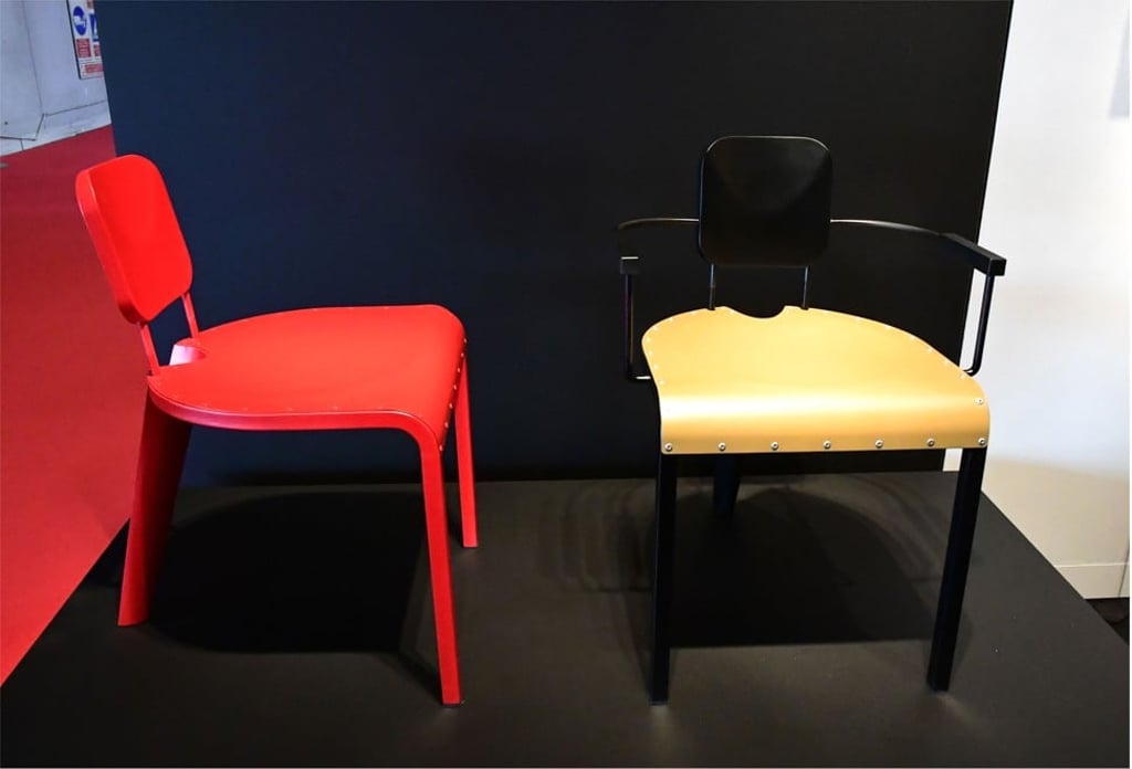 Metal chairs designed by Mark Sadler at the 57th edition of the Salone del Mobile in Milan. Photo: AFP Metal chairs designed by Mark Sadler at the 57th edition of the Salone del Mobile in Milan. Photo: AFP