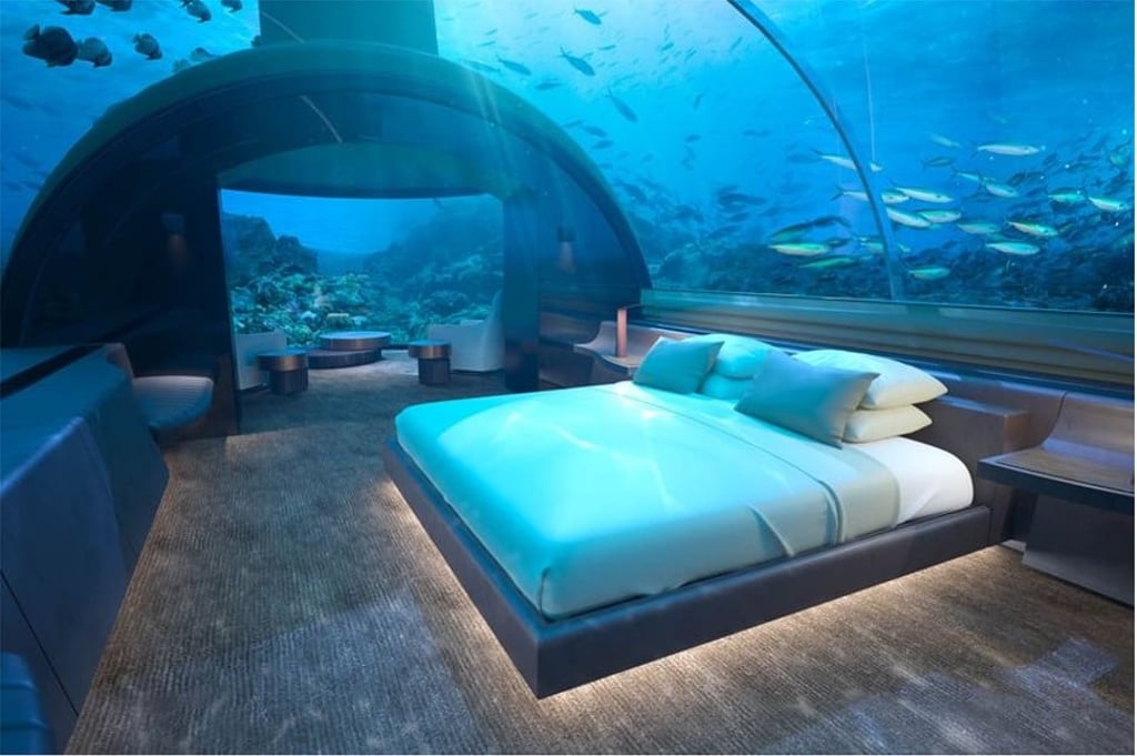 The Muraka’s bedroom, five metres below the surface of the sea. Photo: Conrad Maldives Rangali Island
