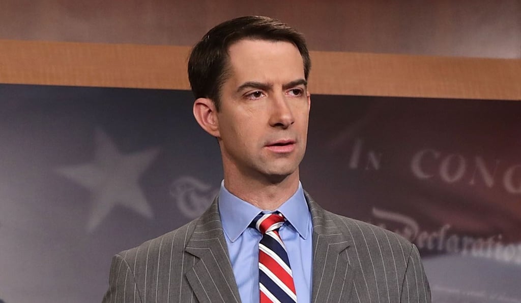 Republican Senator Tom Cotton (center) has vowed to push ahead with a vote on Mike Pompeo’s nomination as secretary of state even if he does not win the support of the Foreign Relations Committee. Photo: Getty Images via AFP Republican Senator Tom Cotton (center) has vowed to push ahead with a vote on Mike Pompeo’s nomination as secretary of state even if he does not win the support of the Foreign Relations Committee. Photo: Getty Images via AFP