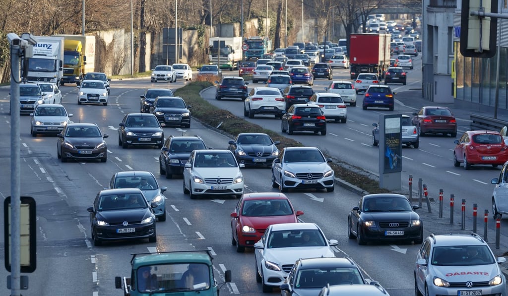 Cars on a street in Stuttgart, Germany, in February. A trade war between the US and China could hit German carmakers hard. Photo: EPA-EFE
