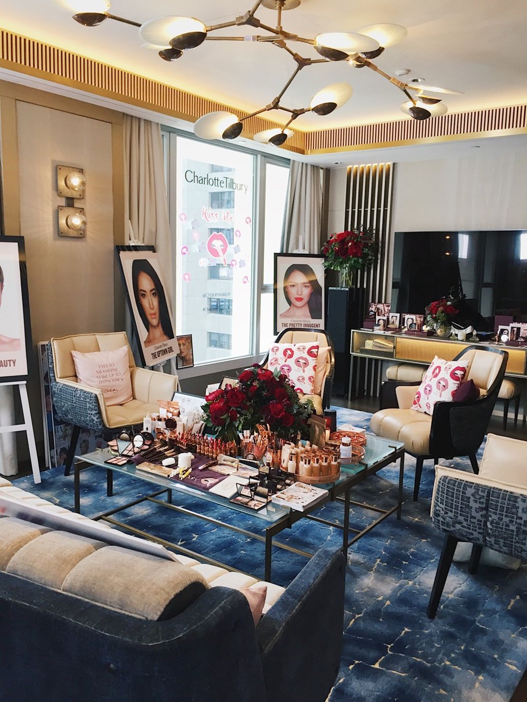 The set-up for Charlotte Tilbury’s interview at The Landmark Mandarin Oriental’s Apartment suite. Photo: Kim Soo-jin