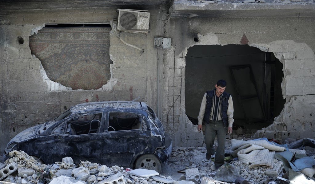 more than 40 people were said to have been killed and hundreds injured when Assad’s air force dropped barrel bombs filled with toxic chemicals on the civilian population of Douma. Photo: AP