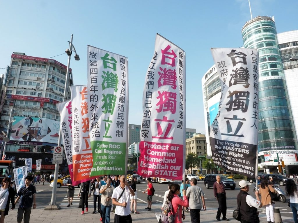 People demand independence for Taiwan during a protest in Taipei last year. Photo: EPA